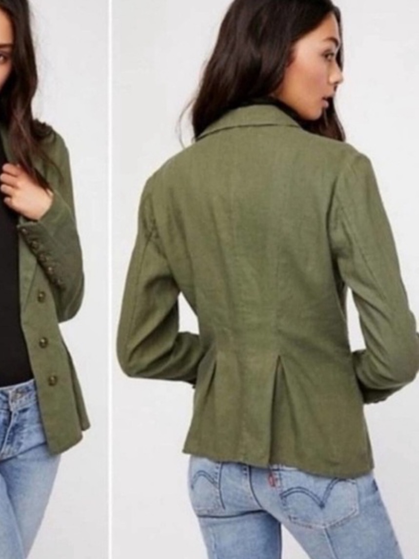 Free People Military Green Linen Blend Blazer